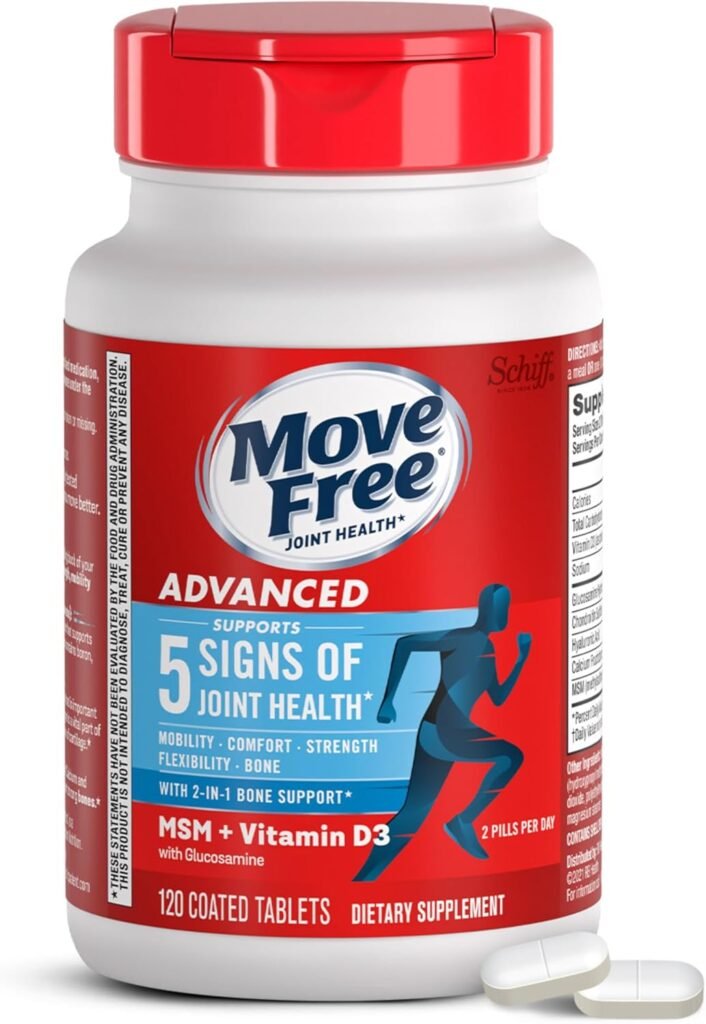 Move Free Advanced 120 Tablets Glucosamine Chondroitin MSM + Vitamin D3 Joint Support Supplement, Supports Mobility Comfort Strength Flexibility & Bone + Immune Health