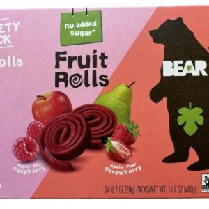 Bear Real Fruit Snack Rolls, Strawberry & Raspberry Variety Pack 48 Rolls (24 Packs, 2 Rolls per Pack)