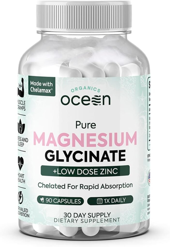 Pure Magnesium Glycinate with Zinc 90 Capsule - Maximum Strength Chelated Magnesium Supplement for Women and Men for Muscle Cramps and Sleep Support