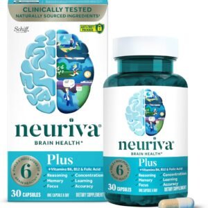 NEURIVA Plus Brain 30 Capsules Supplement for Memory and Focus Clinically Tested Nootropics for Concentration for Mental Clarity, Cognitive Enhancement Vitamins B6, B12, Phosphatidylserine