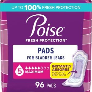 Poise Incontinence & Postpartum Pads - 5 Drop Absorbency, Regular Length, 96 Count