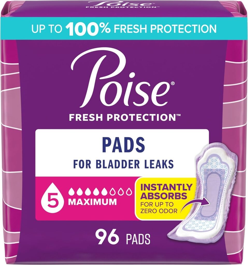 Poise Incontinence & Postpartum Pads - 5 Drop Absorbency, Regular Length, 96 Count
