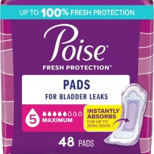 Poise Incontinence & Postpartum Pads 48 Count- 5 Drop Absorbency, Regular Length