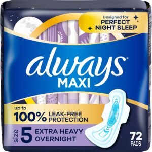 Always Maxi Size 5 Extra Heavy Overnight Wings Pads, Unscented – 72 Count